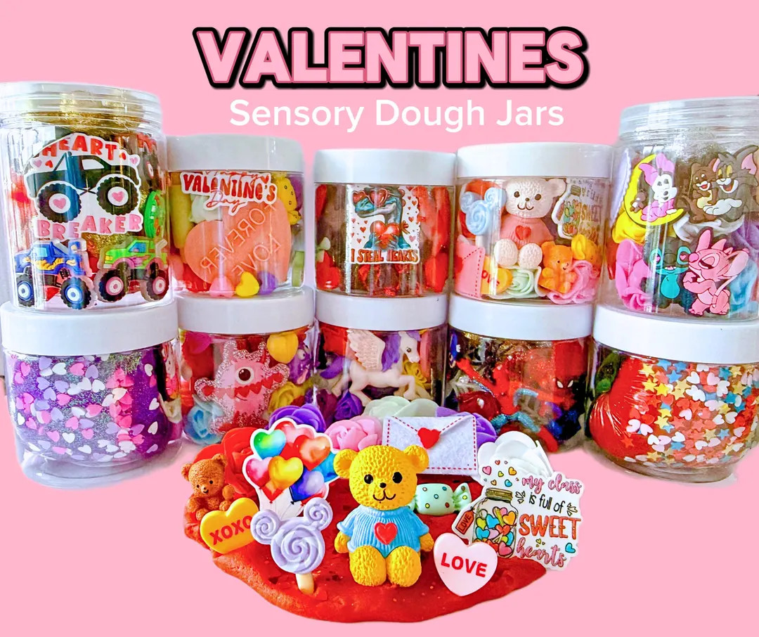 Valentines Day Sensory Dough Jars,valentine Party Favors,playdough Kit,sensory Bin,playdough Jar,... | Etsy (US)