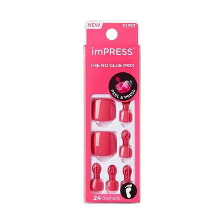 KISS imPRESS No Glue Needed Press On Nails Color Roundabout Pink Short Squoval 24 Count | Walmart (US)