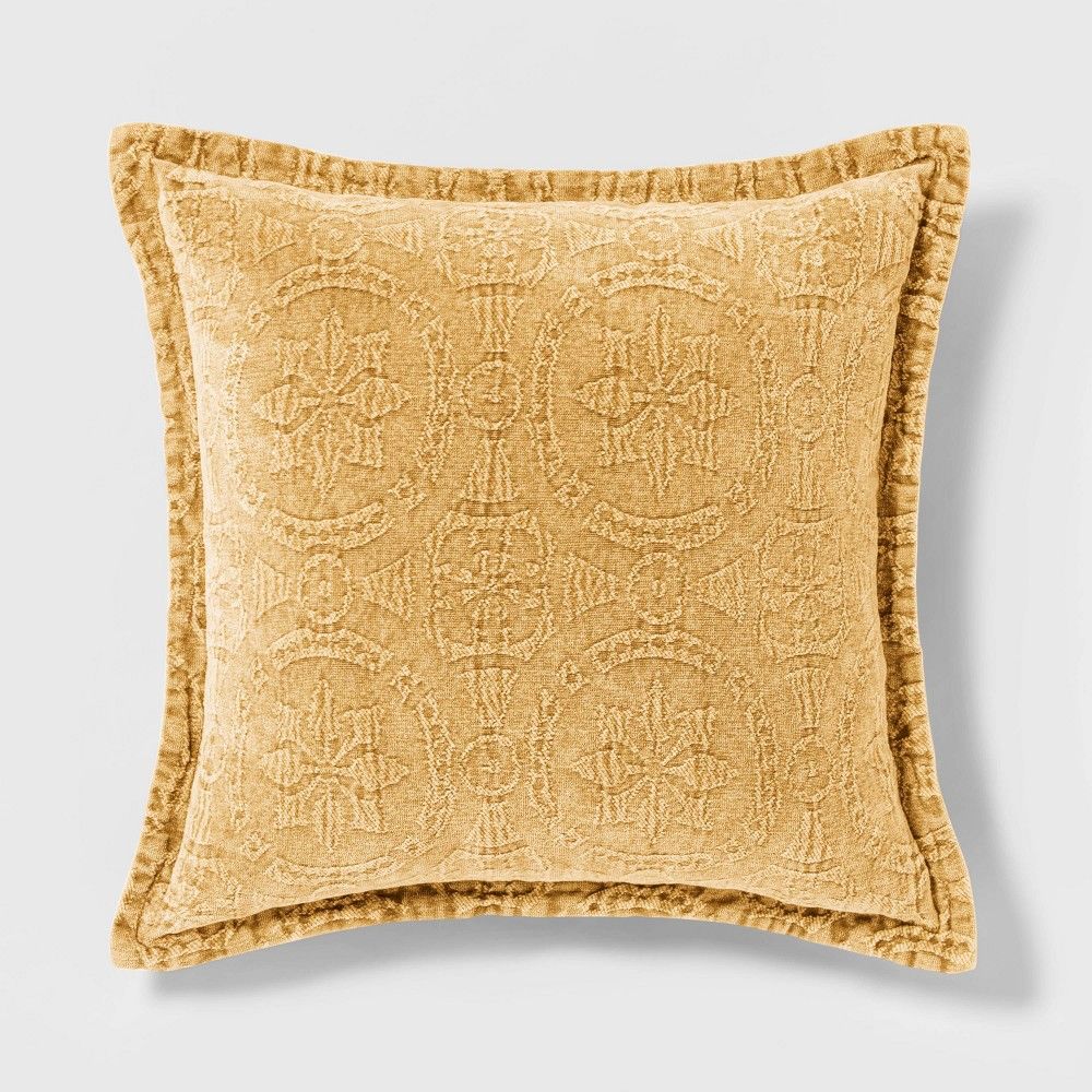 Washed Chenille Square Pillow Yellow - Threshold | Target