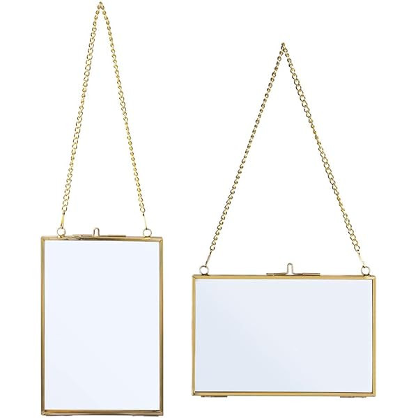 Creative Co-Op Brass & Glass Frames for 5" x 7" Photos with Chains (Set of 2 Styles) | Amazon (US)