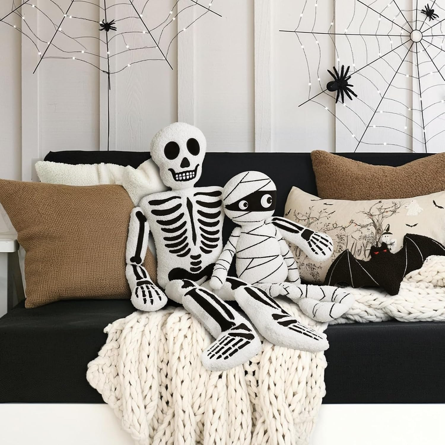 Halloween Decorations Plush Throw Pillows: Cute Teddy Fleece Skeleton Throw Pillow, Stuffed Skull... | Amazon (US)