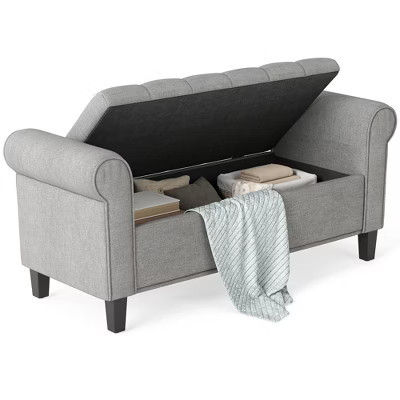 50 Inches Storage Ottoman, End of Bed Bench with Rolled Arms Legs, Button Tufted Storage Bench | Target