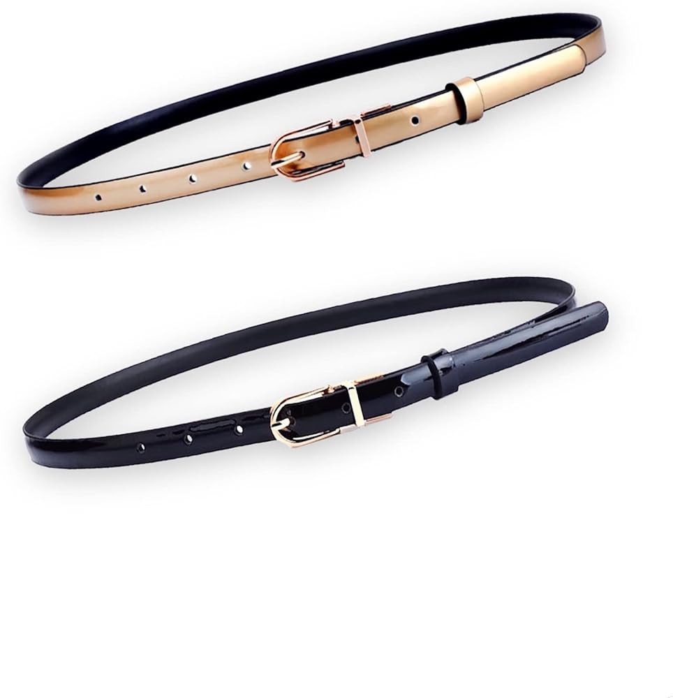 Women's Belts Skinny Patent Leather Belts Slim Reversible Waistband Twist To Convert Worn On Both... | Amazon (US)