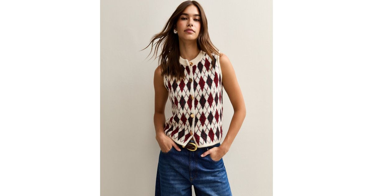 Off-White Argyle Patterned Waistcoat | New Look | New Look (UK)