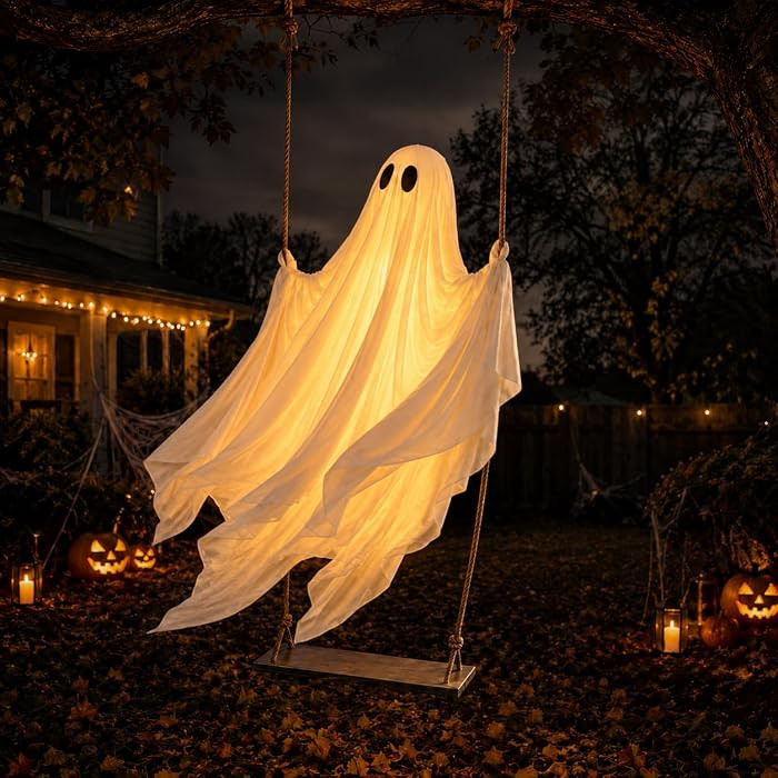 5 FT Halloween Hanging Ghost Swing Decoration Pre-Assembled Lighted Prop | Amazon (US)
