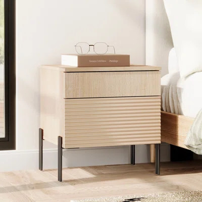 Laverda Modern Minimalist Nightstand, Reed Pattern Design, With Usb Ports | Wayfair North America