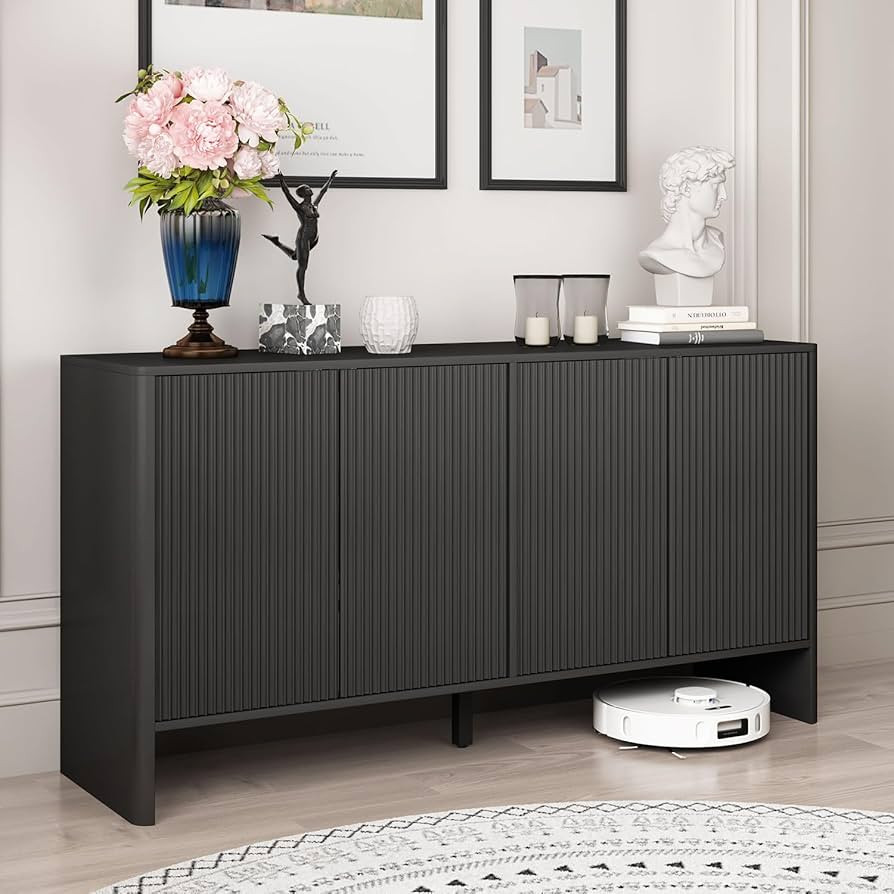 Fluted Sideboard Storage Cabinet with Doors and Shelves, Buffet Cabinet with Storage, Credenza St... | Amazon (US)