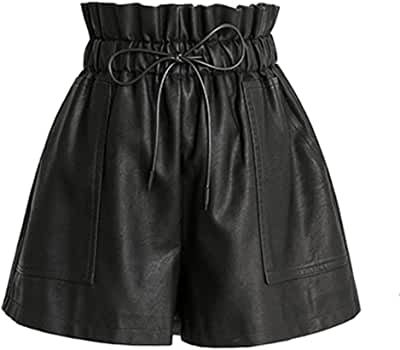 SCHHJZPJ High Waisted Wide Leg Black Faux Leather Shorts for Women (Black, L) at Amazon Women’s... | Amazon (US)