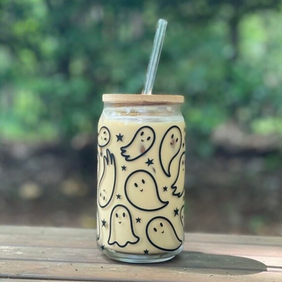 Cute Ghost Iced Coffee Glass Can  Ghost Iced Coffee Cup  - Etsy | Etsy (US)