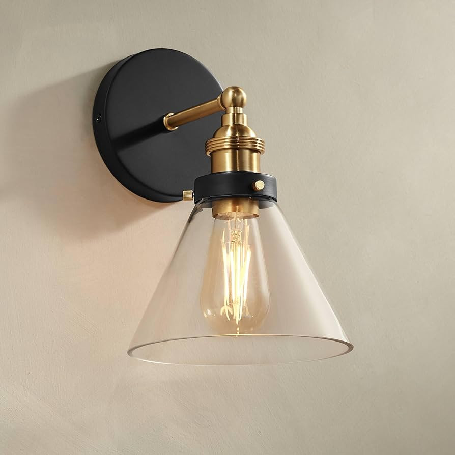 360 Lighting Burke Industrial Modern Wall Light Sconce Black Warm Brass Hardwired 7 1/4" Fixture ... | Amazon (US)