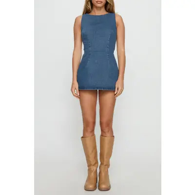 Princess Polly Ainsleigh Denim Minidress in Mid Blue Wash at Nordstrom, Size 12 | Nordstrom