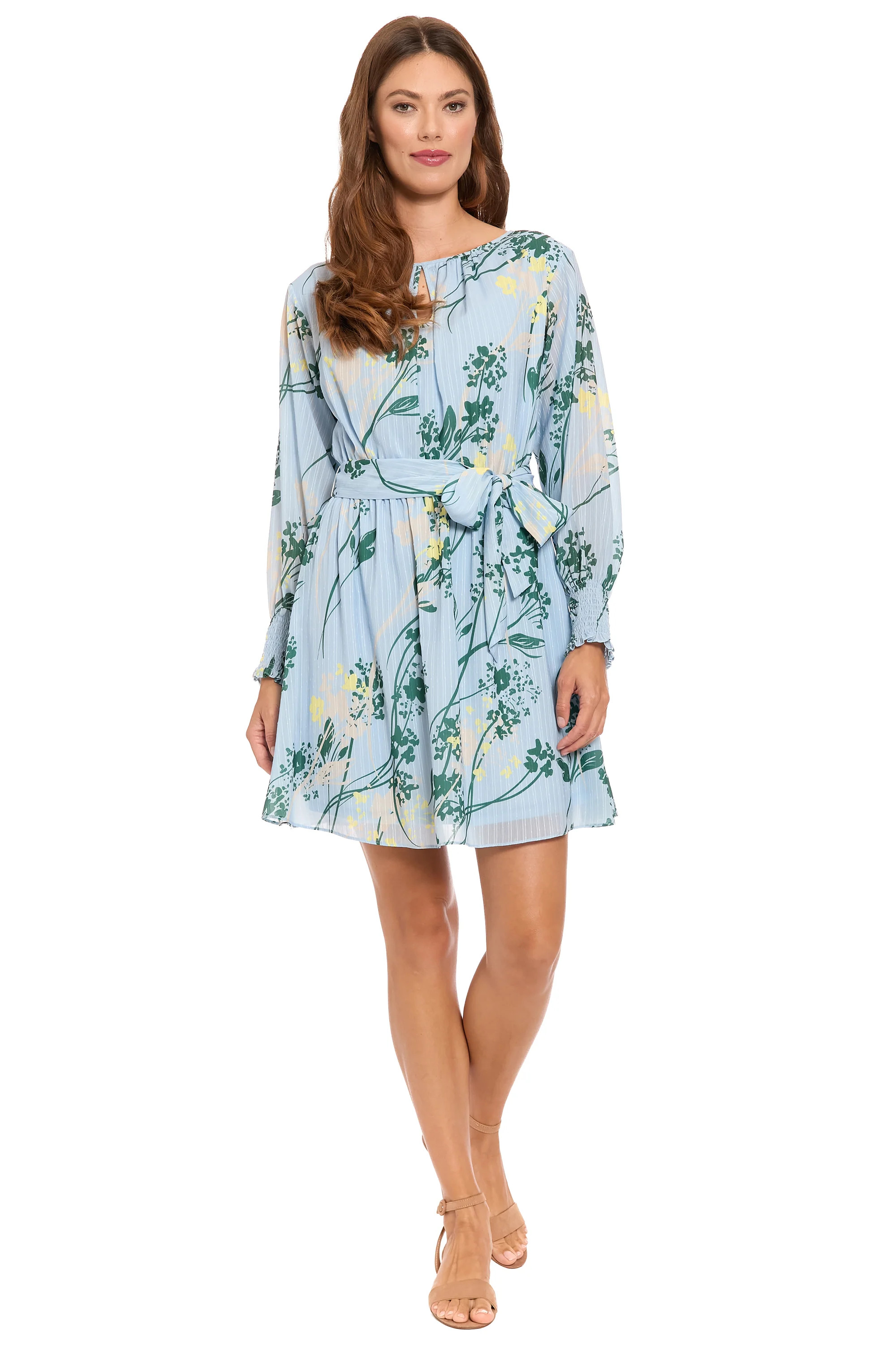 Alana Long Bishop Sleeve Keyhole Dress Fit and Flare | London Times | Maggy London