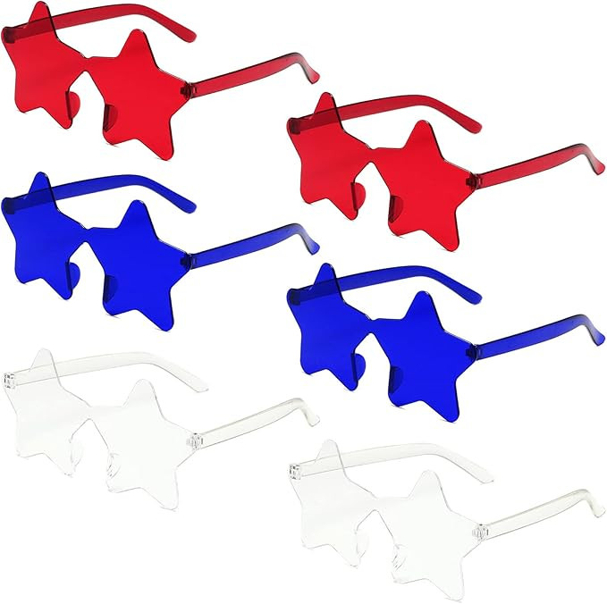 Independence Day Star Shaped Rimless Sunglasses Transparent Pentagram Glasses 4th of July Disco G... | Amazon (US)