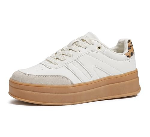 LUCKY STEP Women's Platform Retro Fashion Classic Sneakers,Beige,8.5 | Amazon (US)