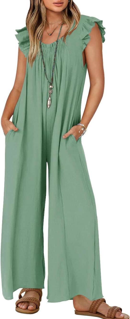 ZESICA Women's 2024 Summer Loose Jumpsuit Casual V Neck Sleeveless Oversized Wide Leg Pant Overal... | Amazon (US)