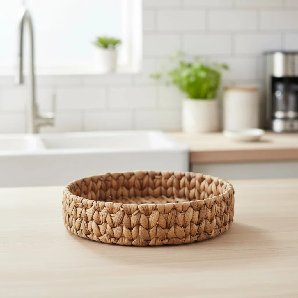 Durable Round Basket Tray With Handle Natural Woven Fruit Vegetable Storage Tray Grass Weaving St... | Wayfair North America