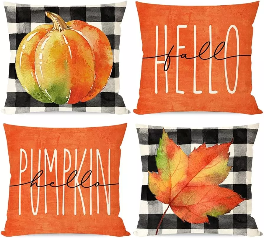 4pcs, Fall Pillow Covers 18x18 Set Of 4, Hello Fall Pillows Decorative  Throw Pillow Covers Outdoor, Blue Pumpkin Autumn Pillow Cases Thanksgiving  Fall