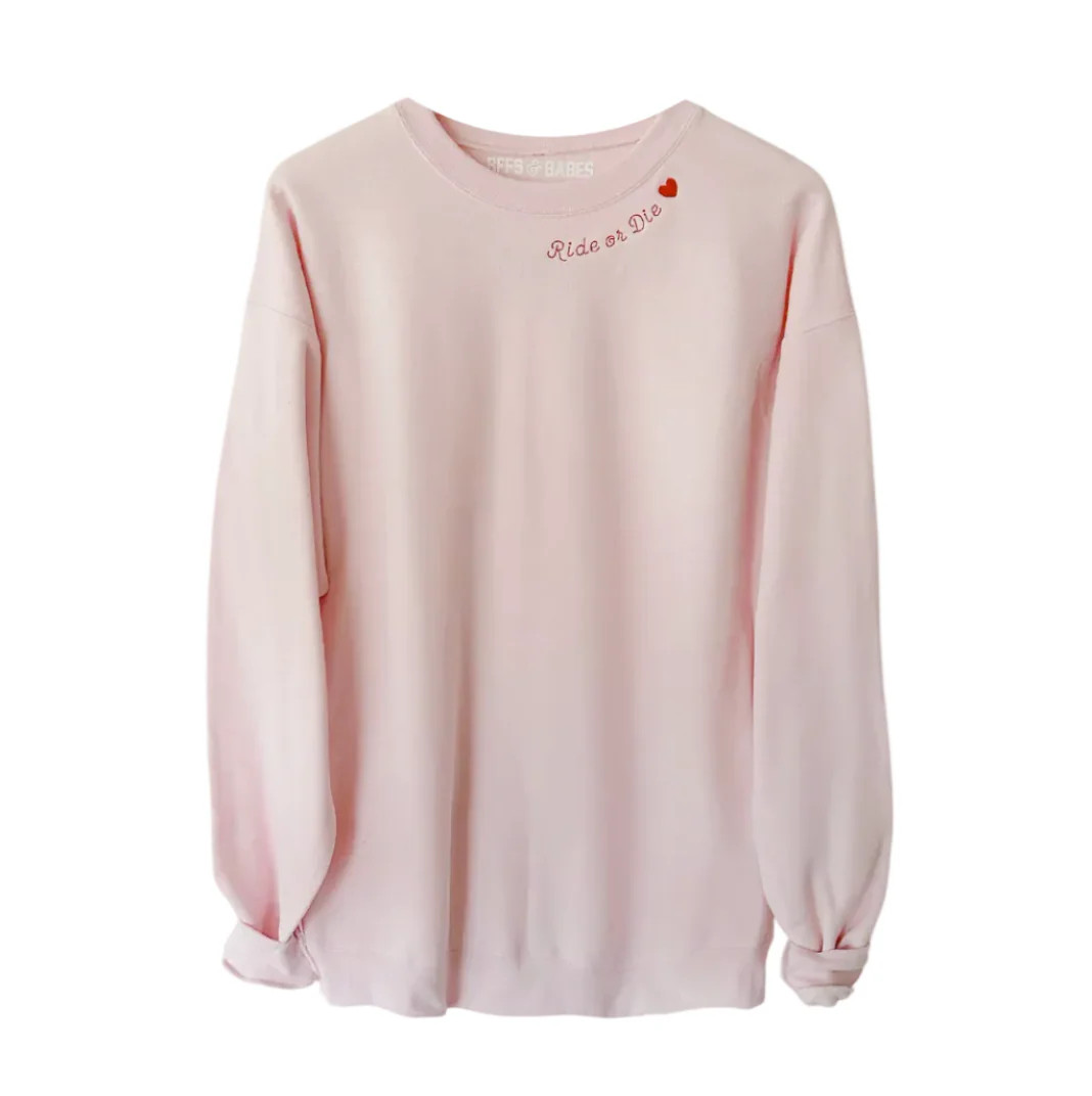 RIDE OR DIE STITCH ♡ adult embroidered sweatshirt with heart | BFFS & BABES