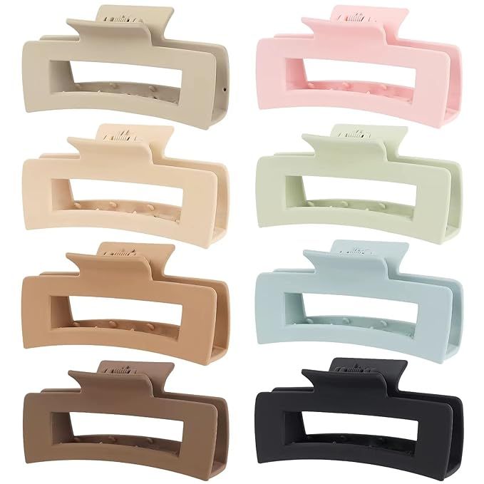 8 Pcs Large Hair Claw Clips 4.1" Non-slip Big Square Matte for Women Girls, Strong Hold Banana Cl... | Amazon (US)