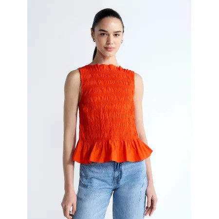 Free Assembly Women's and Women's Plus Smocked Peplum Sleeveless Cotton Top, Sizes X-4X | Walmart (US)