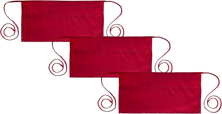 PLOYMONO Heavy Duty Waist Apron with 3 Pockets 3 Pack - Red Waitress Waiter Server Short Apron | Amazon (US)