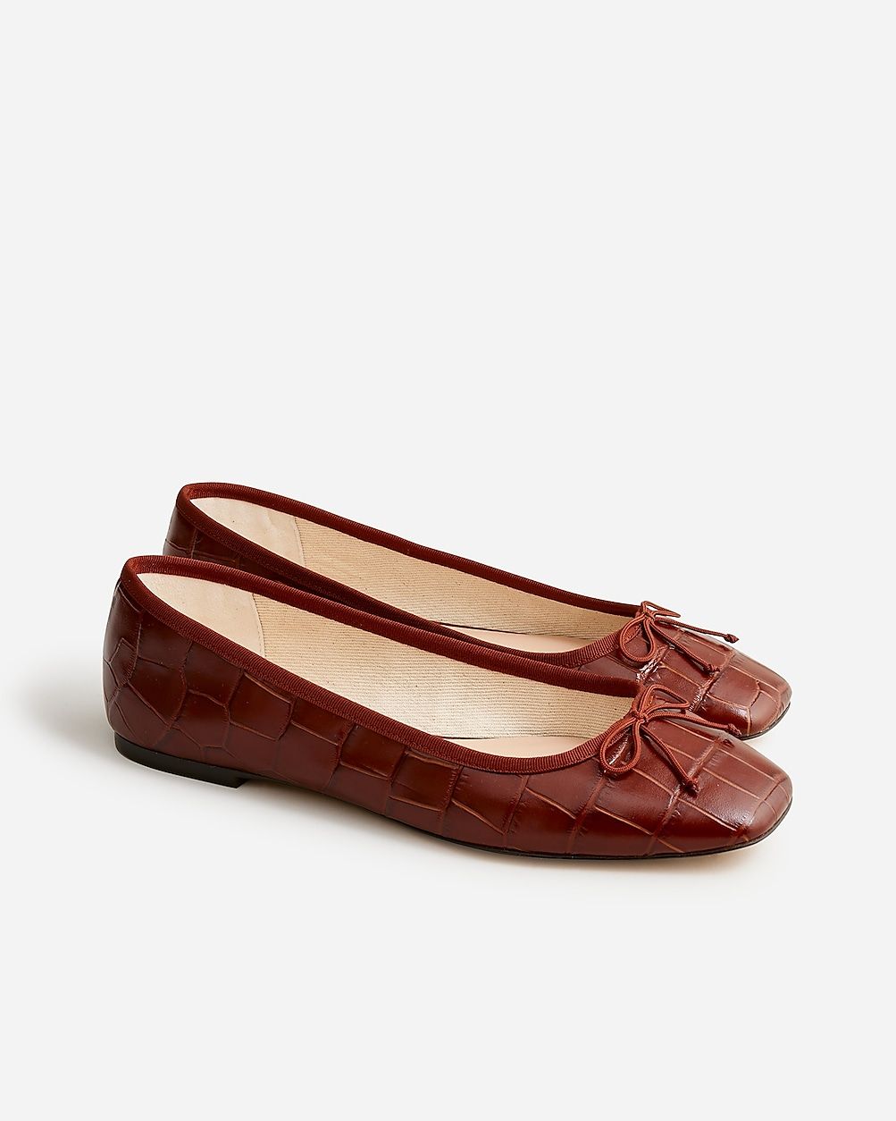 Quinn square-toe ballet flats in croc-embossed leather | J.Crew US