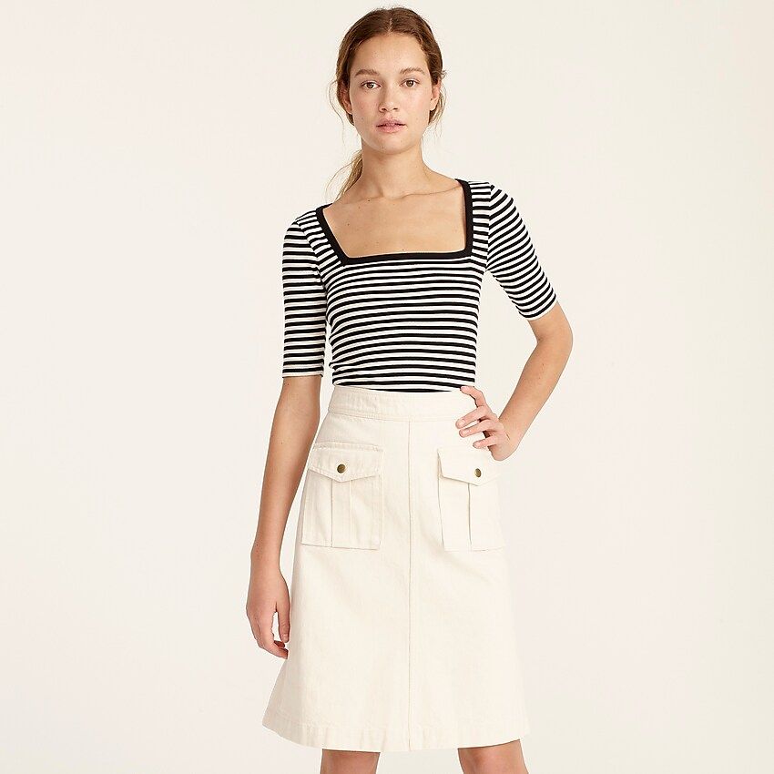 Perfect-fit elbow-sleeve squareneck T-shirt in stripe | J.Crew US