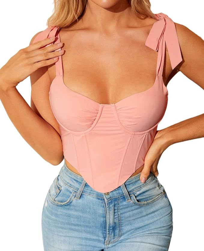 Parthea Women's Bandana Vintage Party Corset Crop Top Y2k Fashion Bustier with Push Up Bow Tie La... | Amazon (US)