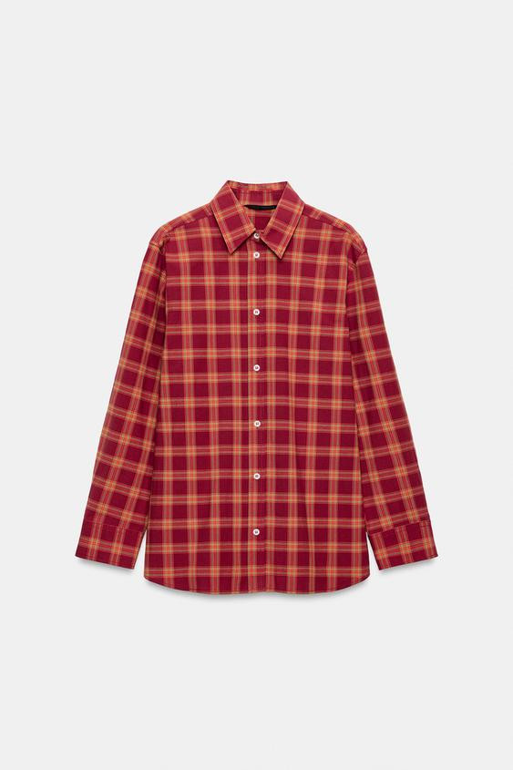 Zara - Check Poplin Oversize Shirt - Orange - L - Woman | Zara UK