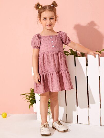 Toddler Girl Button Front Schiffy Smock Dress | SHEIN