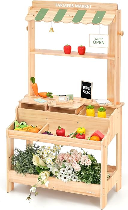 PairPear Wooden Outdoor Grocery Stand, Mud Kitchen for Kids Outdoor Age 3+ | Amazon (US)