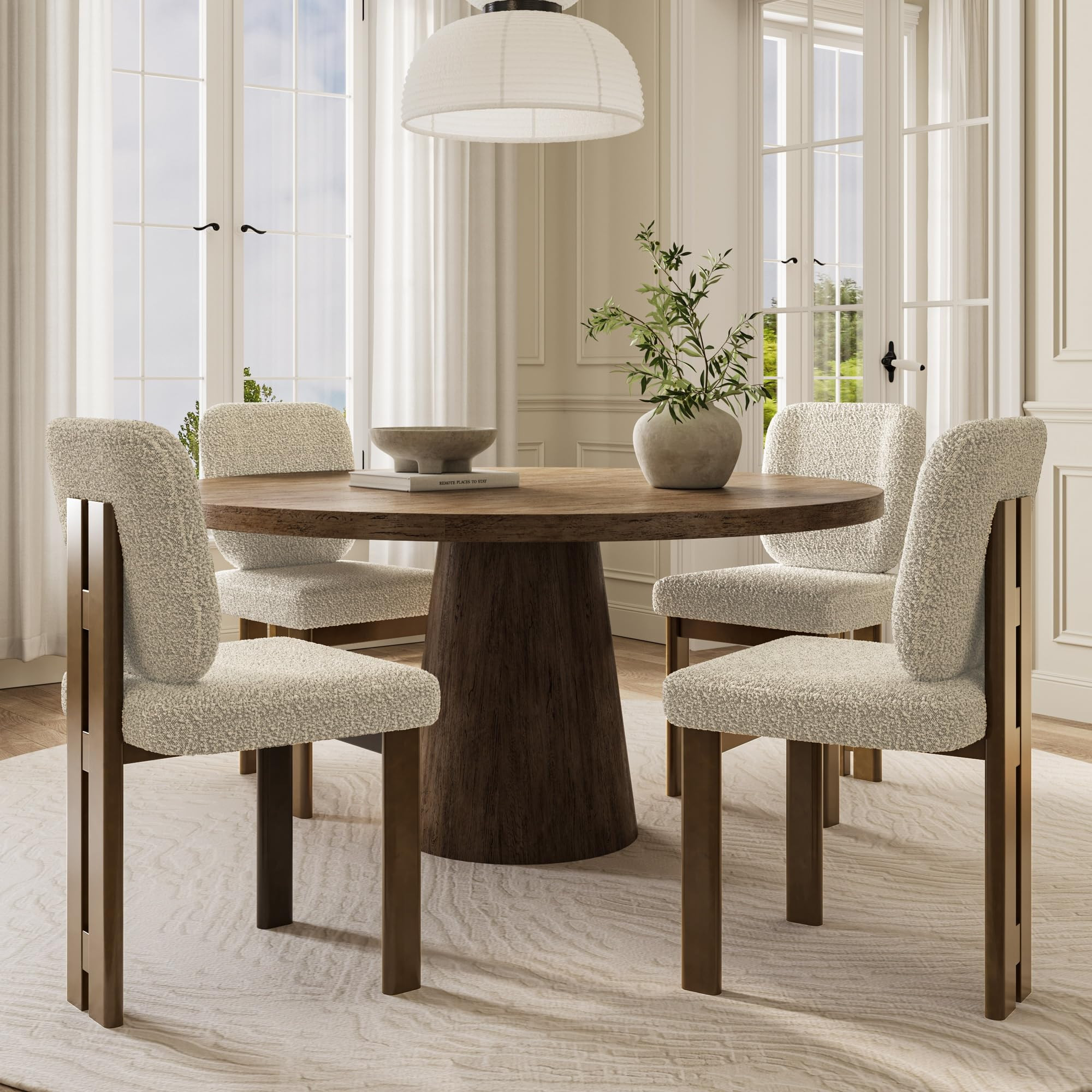 BESTANO Modern Farmhouse Dining Chairs Set of 4, Boucle Upholstered Wooden Kitchen Chairs with Ba... | Amazon (US)