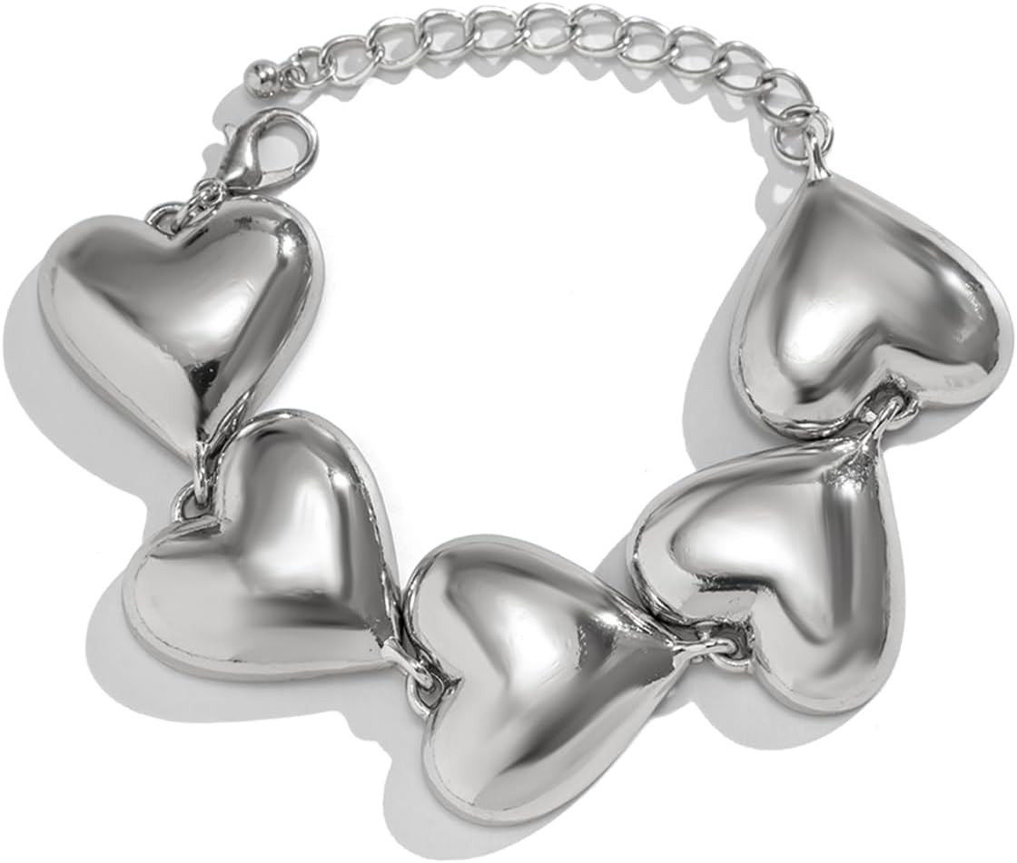 XUEZHIBAO Layered Chunky Heart Choker Necklace - Gold Plated Heart Pendant Herringbone Snake Chai... | Amazon (US)