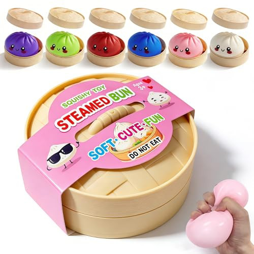 Dumpling Squishies,3.4inch Colorful Dumpling Stress Balls, Fidget Sensory Toy, Squeeze Dough Ball Stress Relief Hand Toys with Food Steamer, Dumpling Squishy Mystery Box, 6 Colors Random(1pack) | Amazon (US)