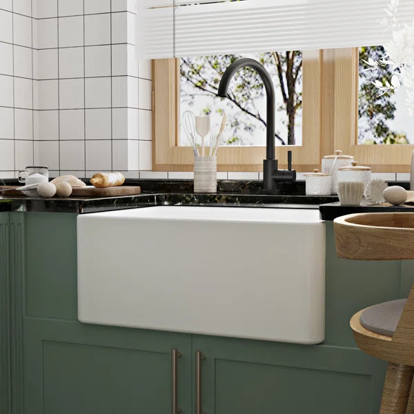 Perch 24" L x 18" W Fireclay Farmhouse Kitchen Sink with Sink Grid and Basket Strainer | Wayfair North America