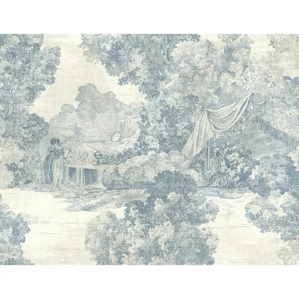 Seabrook Designs Davey Scenic Toile Unpasted Wallpaper - 27 in. W x 27 ft. L - Antique Blue | Bed Bath & Beyond