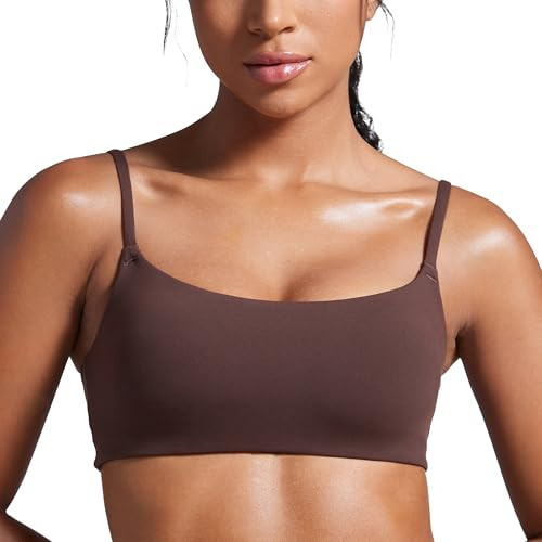 CRZ YOGA Butterbreeze Scoop Neck Sports Bras for Women - Spaghetti Straps Wireless Workout Padded Gym Cami Top Hot Fudge Brown XX-Small | Amazon (US)