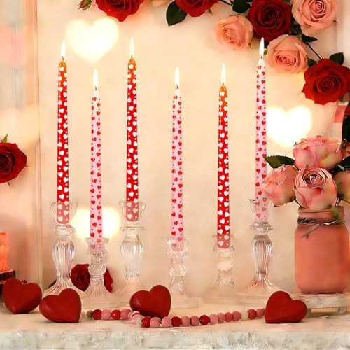 12Pcs Valentine's Day Dripless Taper Candles Red Pink Love Heart Candle Long Unscented Candle Sti... | Amazon (US)