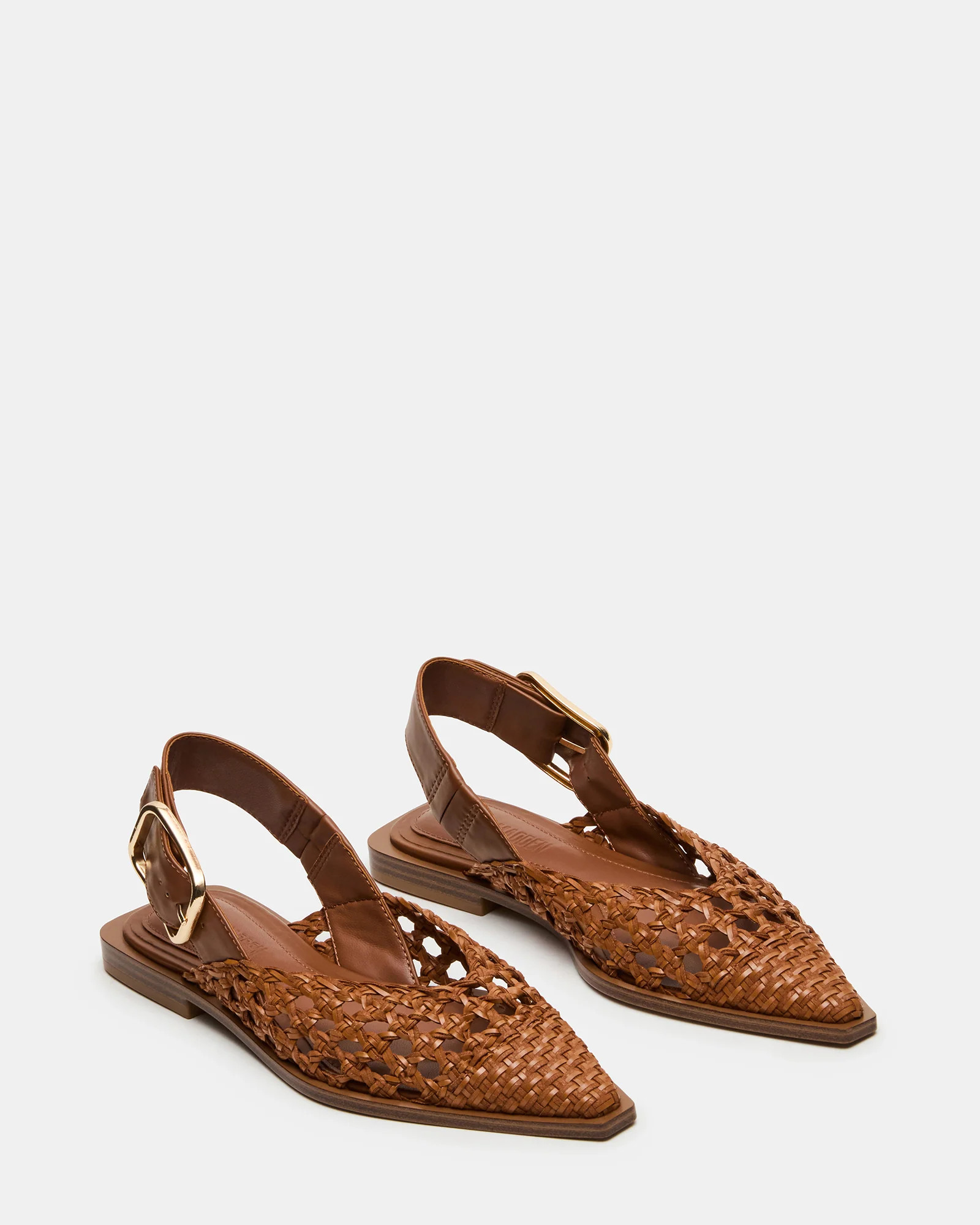 SHAY Woven Cognac Pointed-Toe Slingback Ballet Women's Flat | Steve Madden (US)