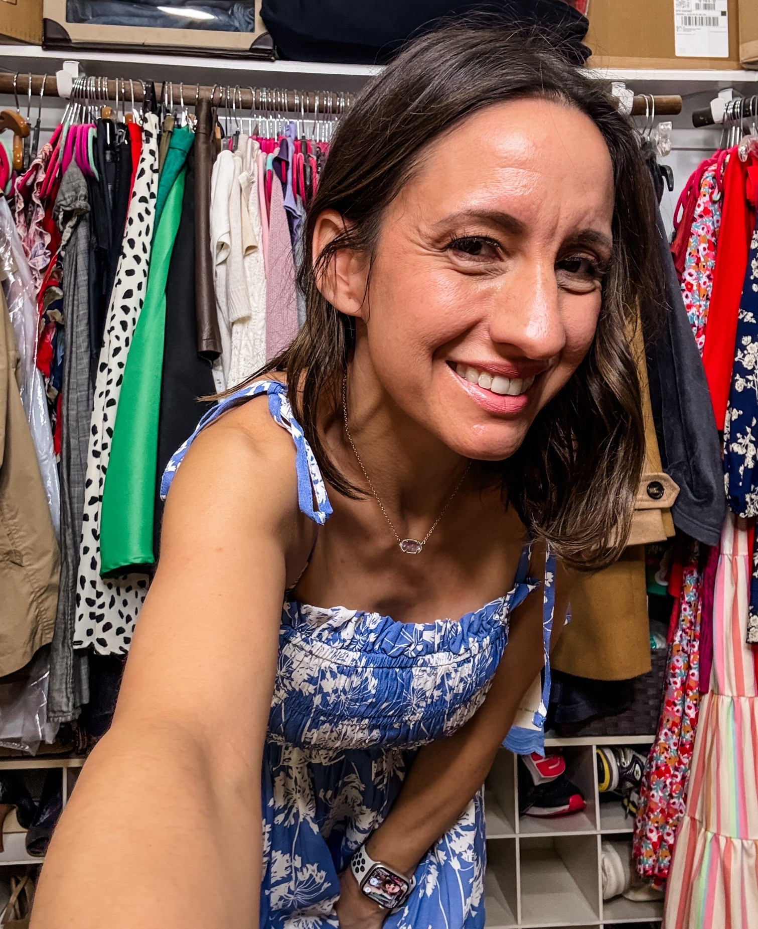 Hello loves! I am in love with dainty necklaces and girly dresses. 
This Kendra Scott necklace is a favorite of mine. 
Blue and white floral dress with the prettiest tie straps. Runs true to size. 
This dress is petite friendly  

#LTKootd #LTKPetite #LTKOver40