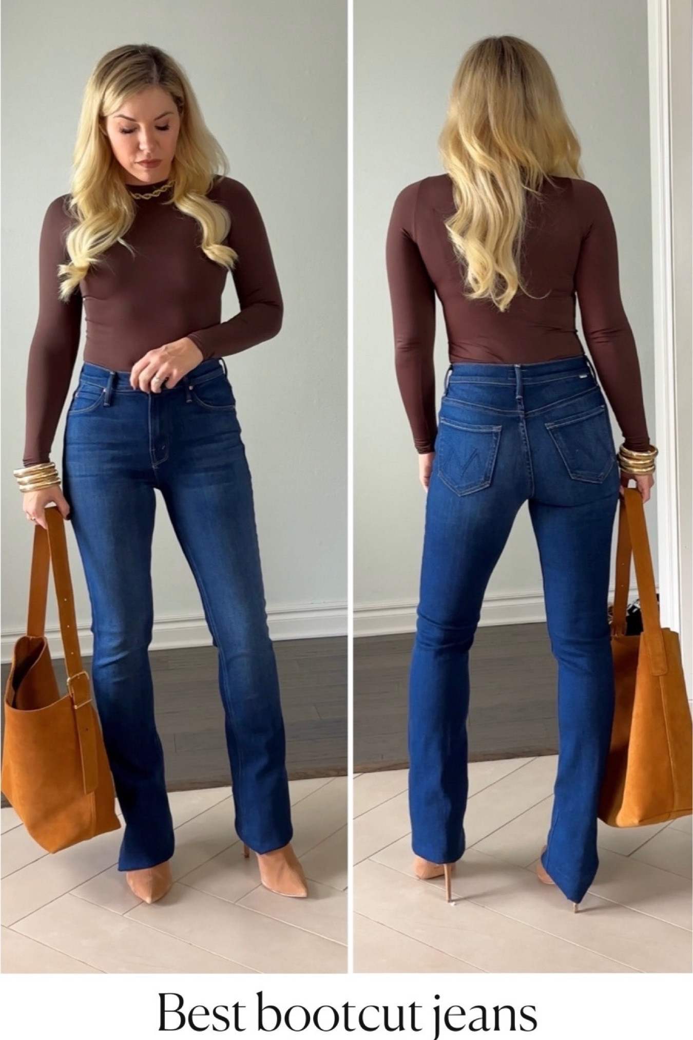 Bootcut jeans
Jeans
Bodysuit 
Bucket bag


#LTKitbag #LTKshoecrush #LTKfindsunder100