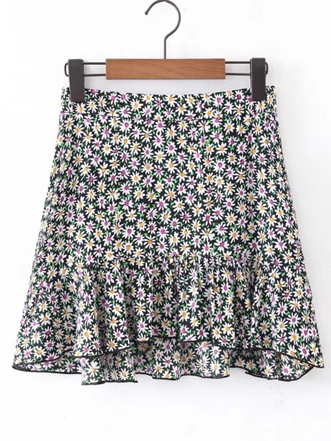 Ditsy Print Ruffle Hem Skirt | SHEIN
