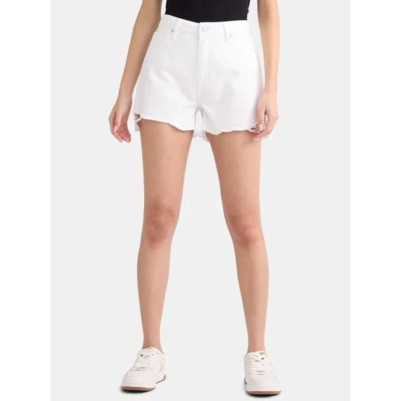 Time and Tru Women's Destructed Hem High Rise Denim Shorts, 4" Inseam, Sizes 0-20 | Walmart (US)