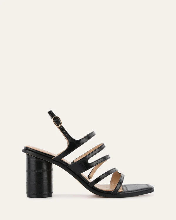 NOBU HIGH HEEL SANDALS BLACK SHINY LIZARD | Jo Mercer (AU)