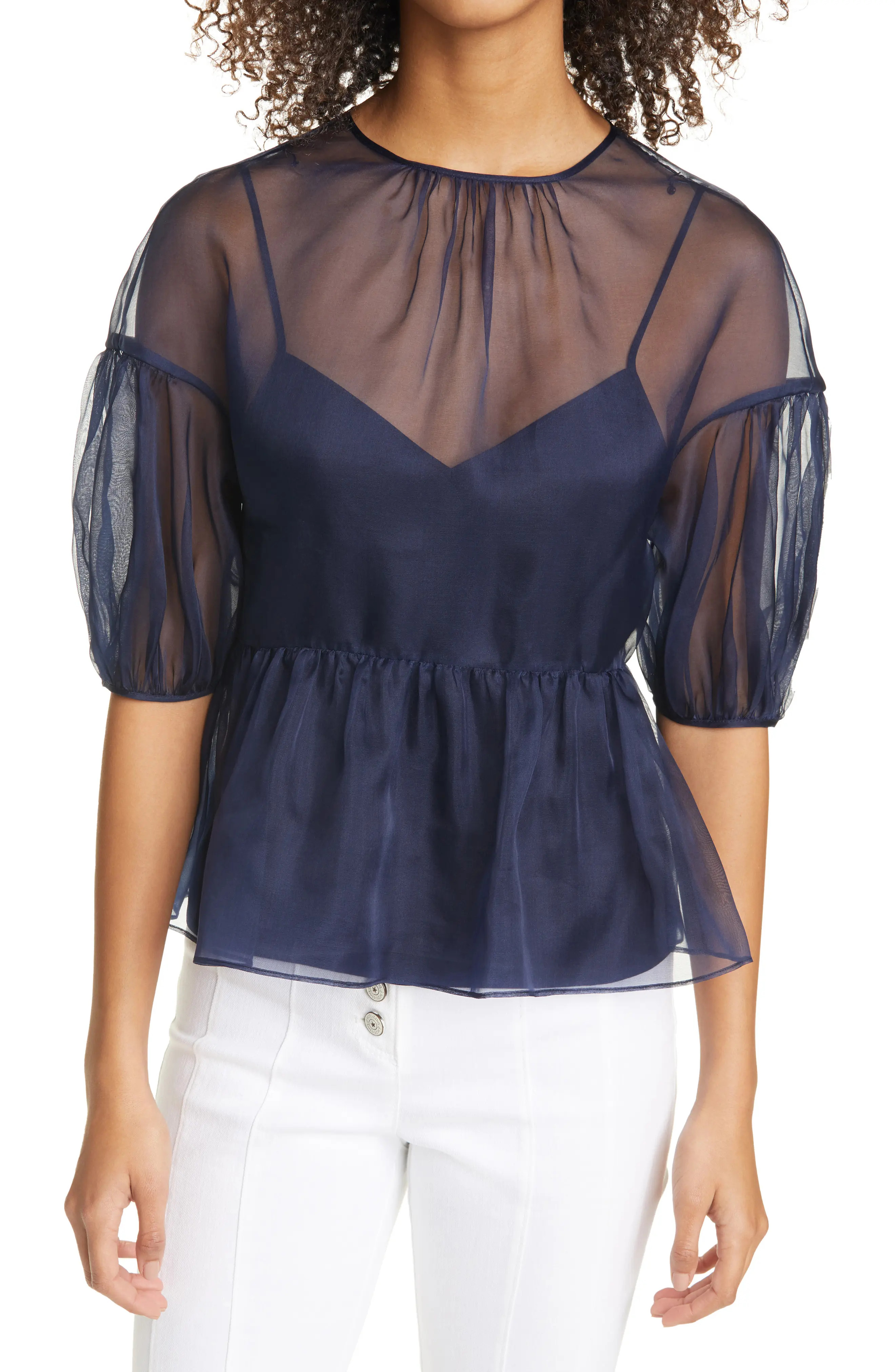 Women's Cinq A Sept Ciarra Silk Blouse, Size Medium - Blue | Nordstrom