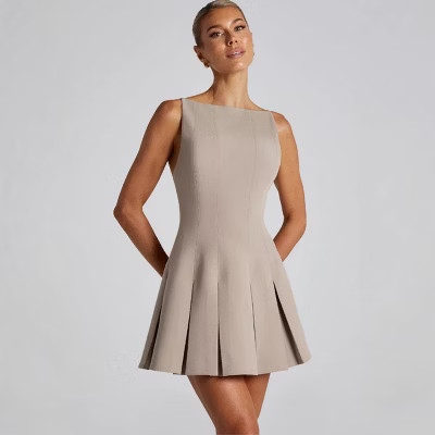 Coolmee Women's Summer A-Line Sleeveless Boat Neck Mini Dress Club Party Little Short Dresses Apricot L | Target