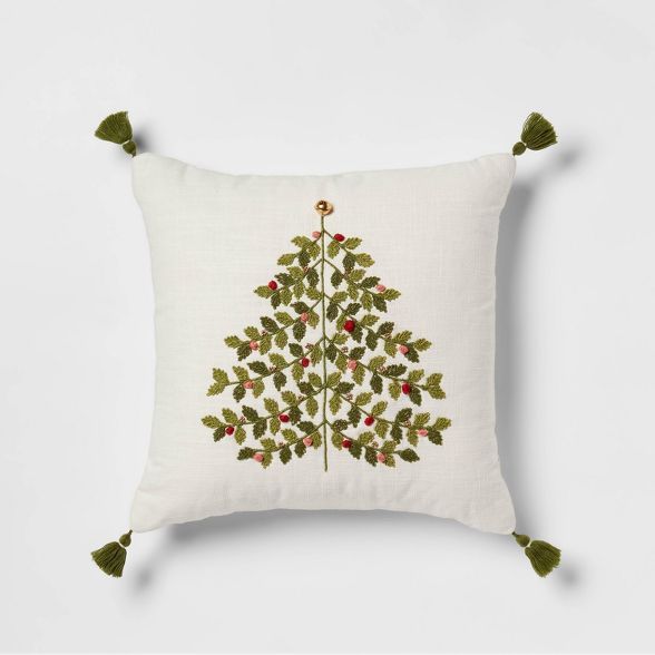Tree Embroidered Square Christmas Throw Pillow Green - Threshold™ | Target