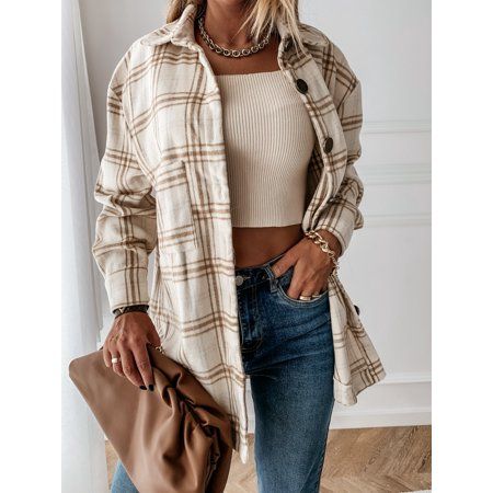 Women s Buffalo Plaid Flannel Shirt Long Sleeve Soft Brushed Casual Button Down Shirts | Walmart (US)