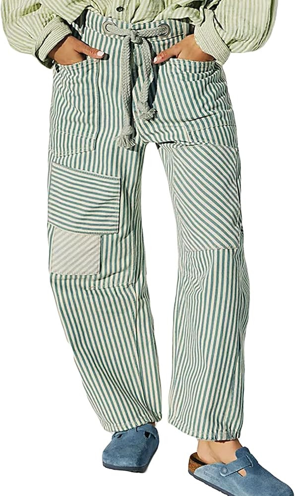 Kedera Women Casual Barrel Pants Loose Wide Leg Baggy Pants Mid Waist Boyfriend Y2k Trousers Stre... | Amazon (US)