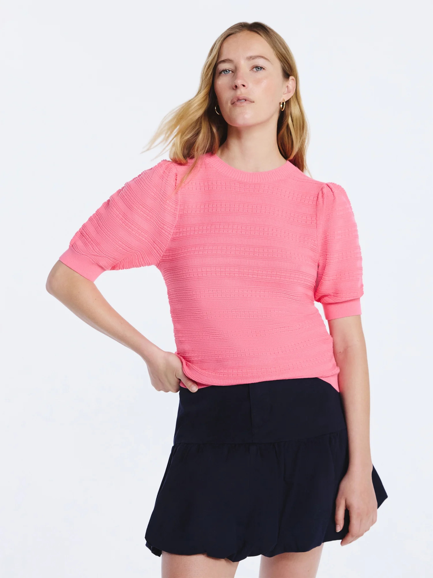 Free Assembly Women's Textured Sweater with Short Puff Sleeves, Lightweight, Sizes XS-XXL | Walmart (US)